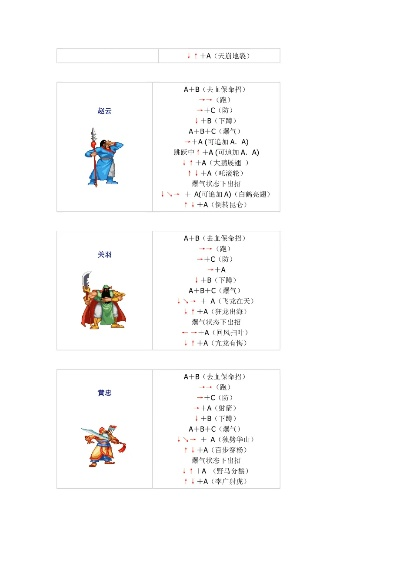 三国战纪一统中原出招表-三国战纪出招表详解